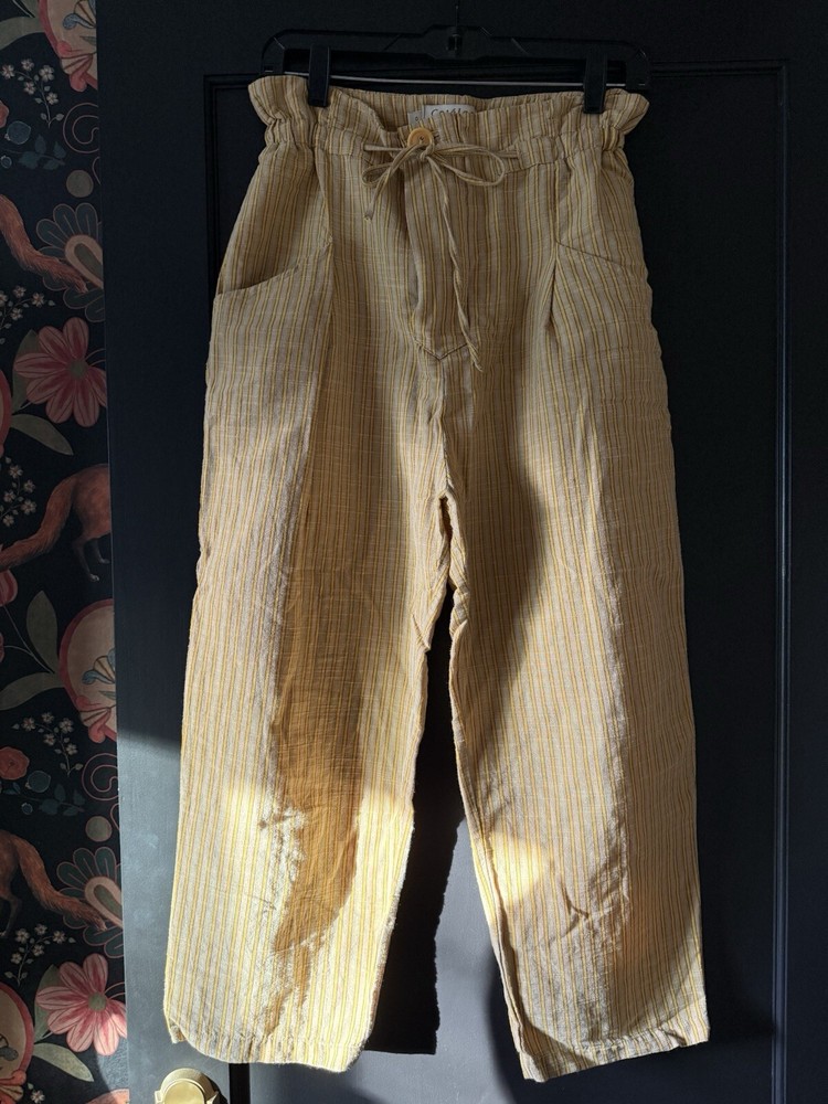 Cotelac Women’s Cropped High Waisted Pants Mustard Gold Striped Size 0 Small