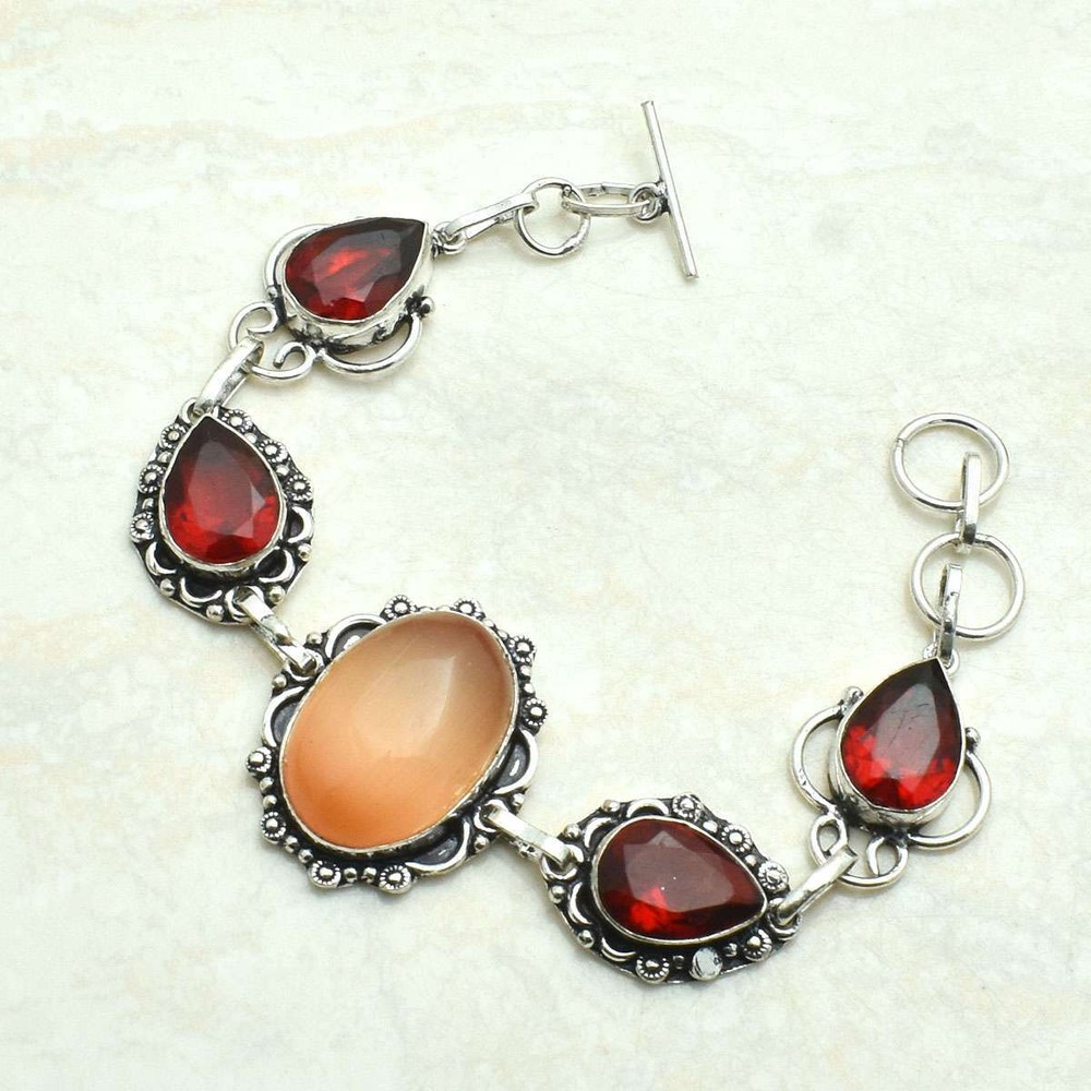 Cat Eye Garnet Gemstone Handmade Bracelet Jewelry 24 Gms Women Gift AB 61872