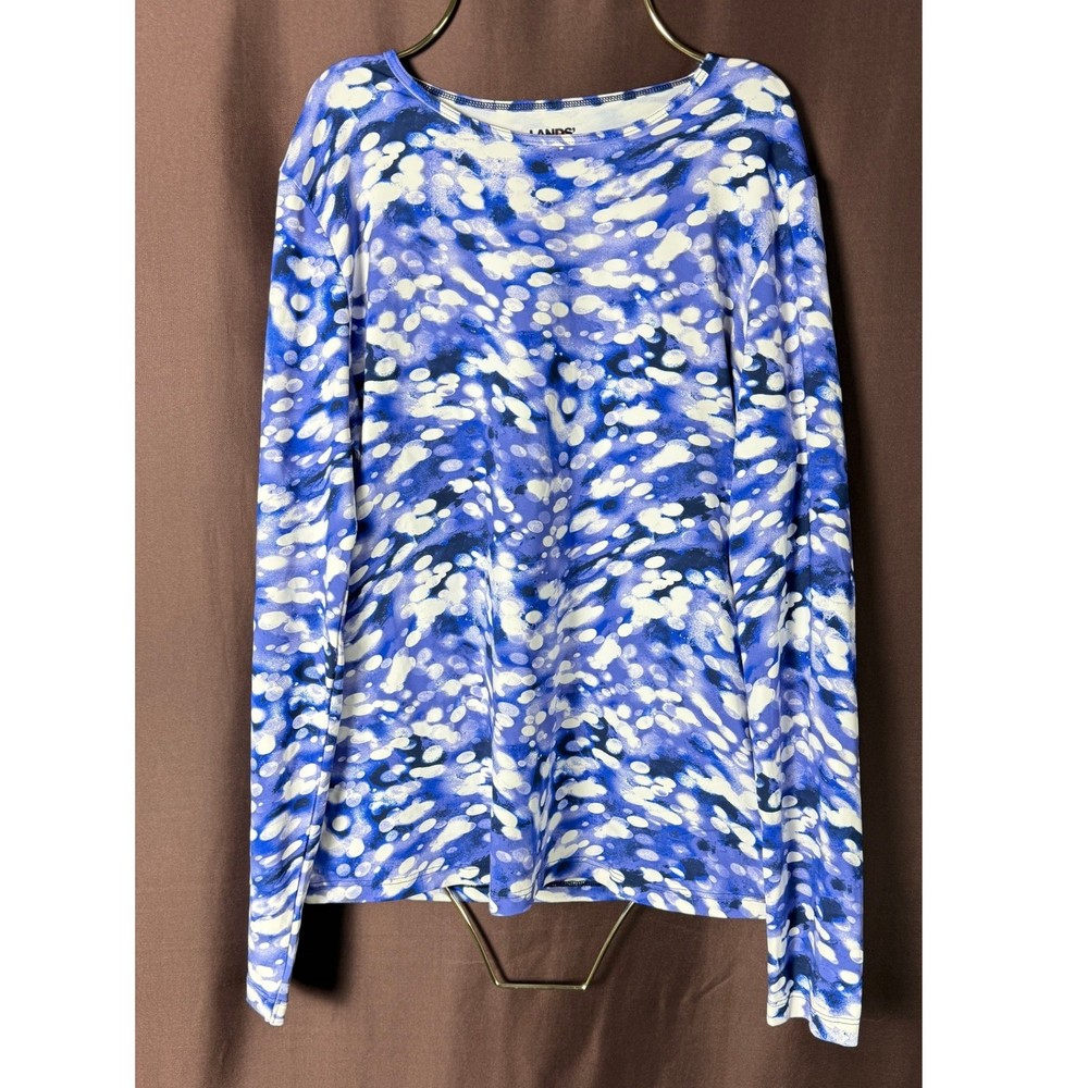 Lands' End Women's S Long Sleeve Rash Guard Swimsuit Blue Tie Dye