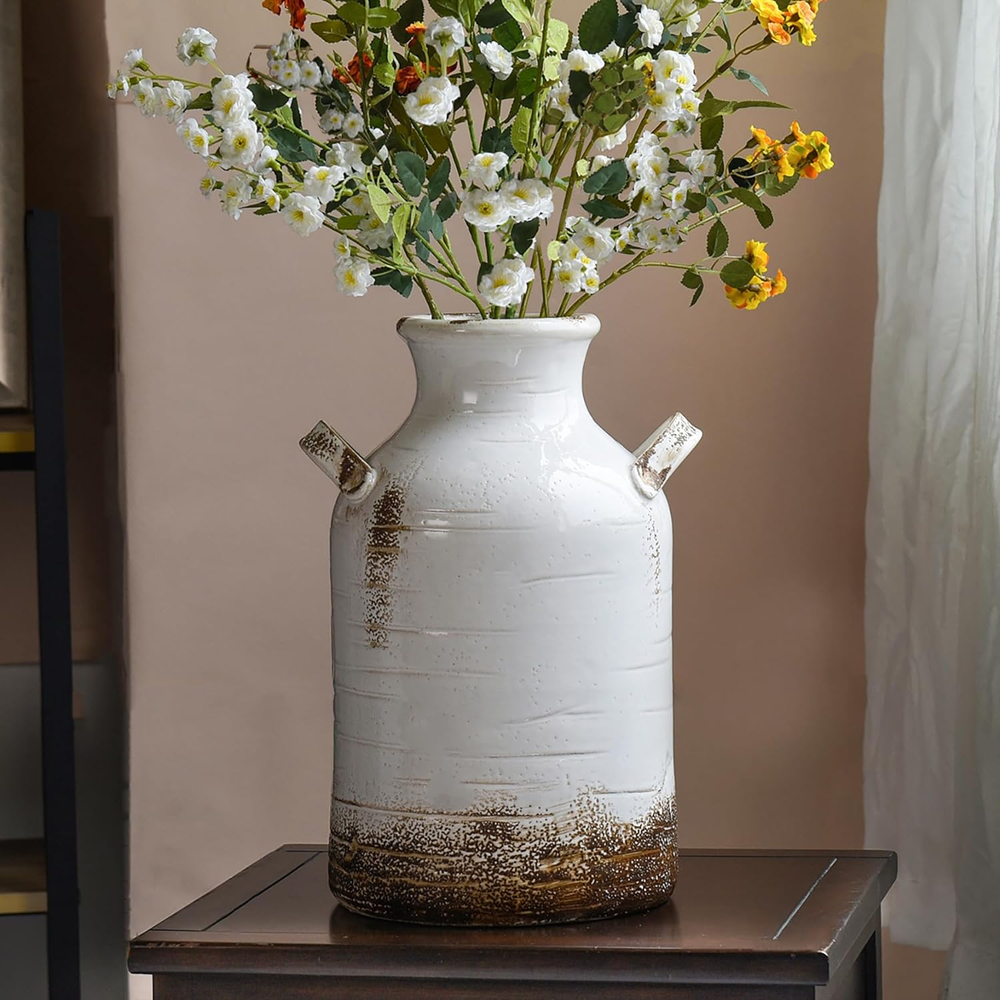 Ceramic Rustic Farmhouse Vase, 14 Inch Distressed Decorative Flower Vase for Hom