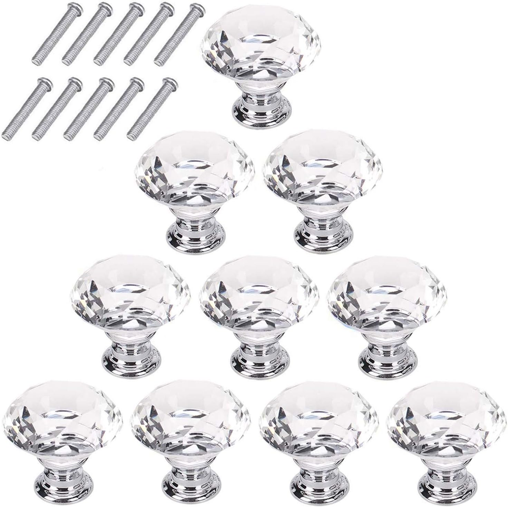 10Pcs 30Mm Diamond Shape Crystal Glass Cabinet Dresser Drawer Hardware Cup