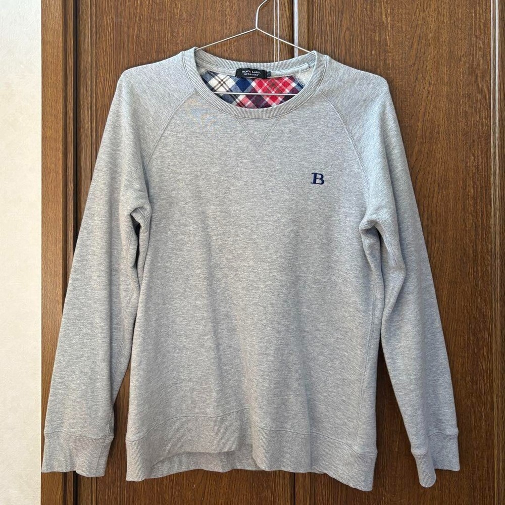 BURBERRY BLACK LABEL Simple Sweatshirt Gray Pullover Logo Men Size 2/S-M Used