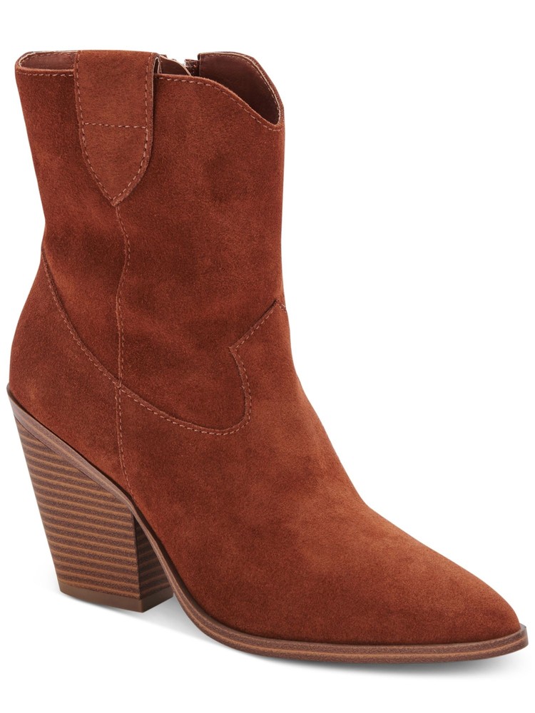 AQUA COLLEGE Womens Brown Pull Tab Winder Toe Block Heel Leather Booties 11 M