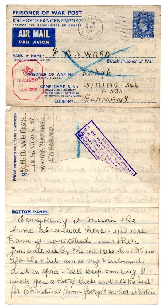 UK GB 1944 PRISONER OF WAR POST FOLDED AIR LETTER ADDRESSED POW CAMP STALAG 344