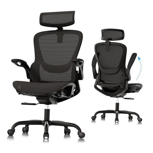 Ergonomic Mesh Office Chair with Adjustable Height and Folding Armrests for Home or Desk