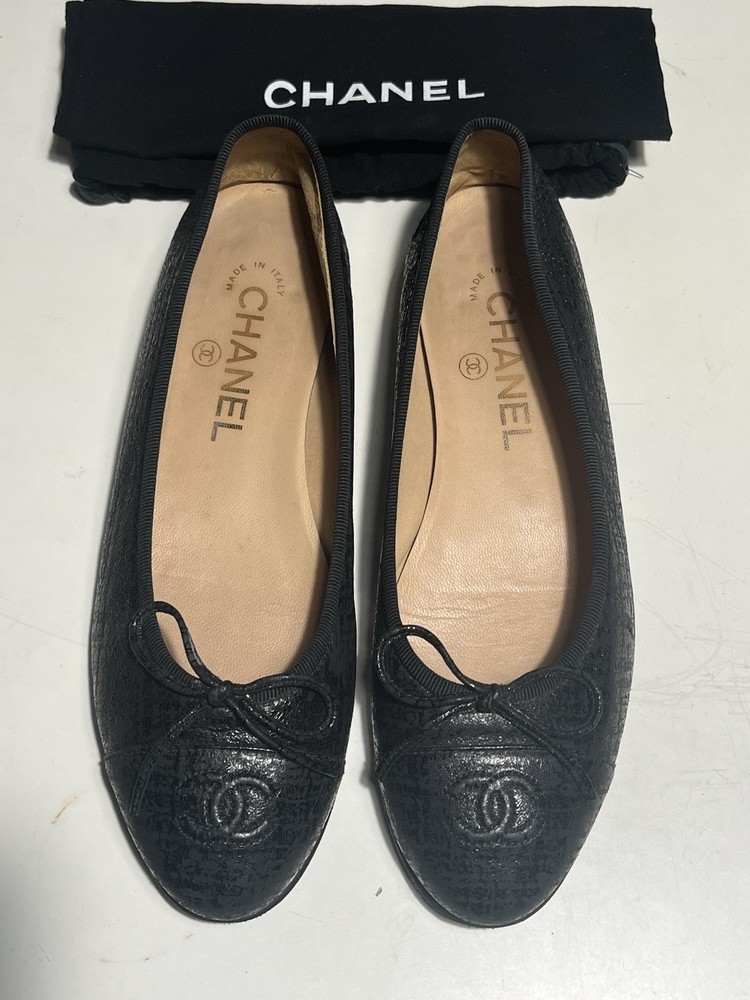 Chanel Black Ballet Flats Size 36.5 With Dust Bag
