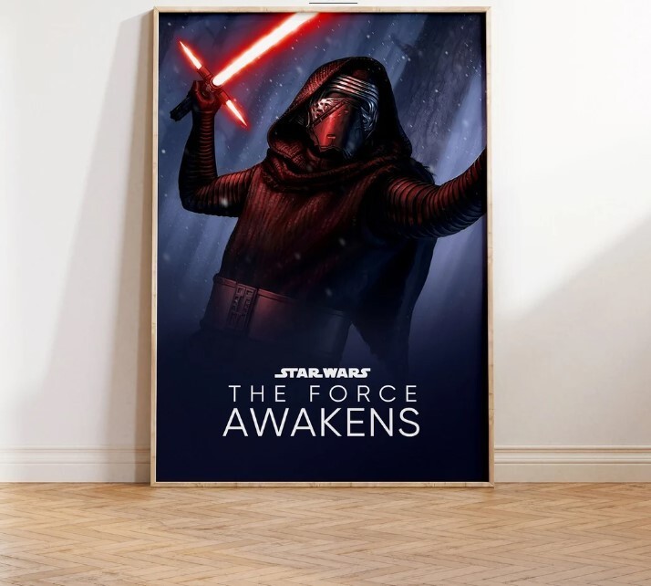 Star Wars The Force Awakens Epic Space Saga Poster Featuring Rey in Stunning Print Design