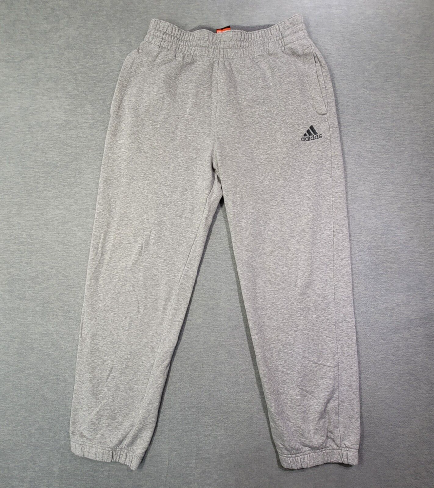 Adidas Men’s Gray Fleece Logo Joggers with Drawstring for Gym or Casual Wear