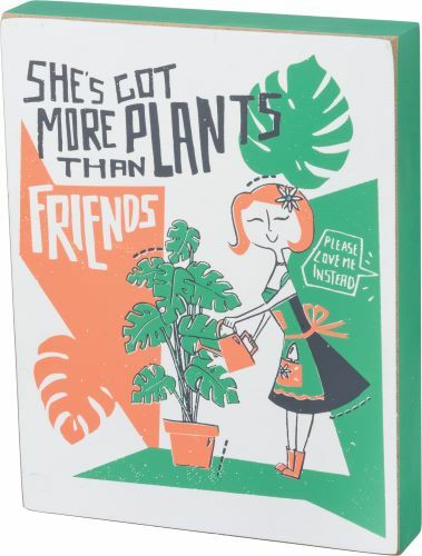 Shes Got More Plants Than Friends Block Sign Retro Green White Orange 7