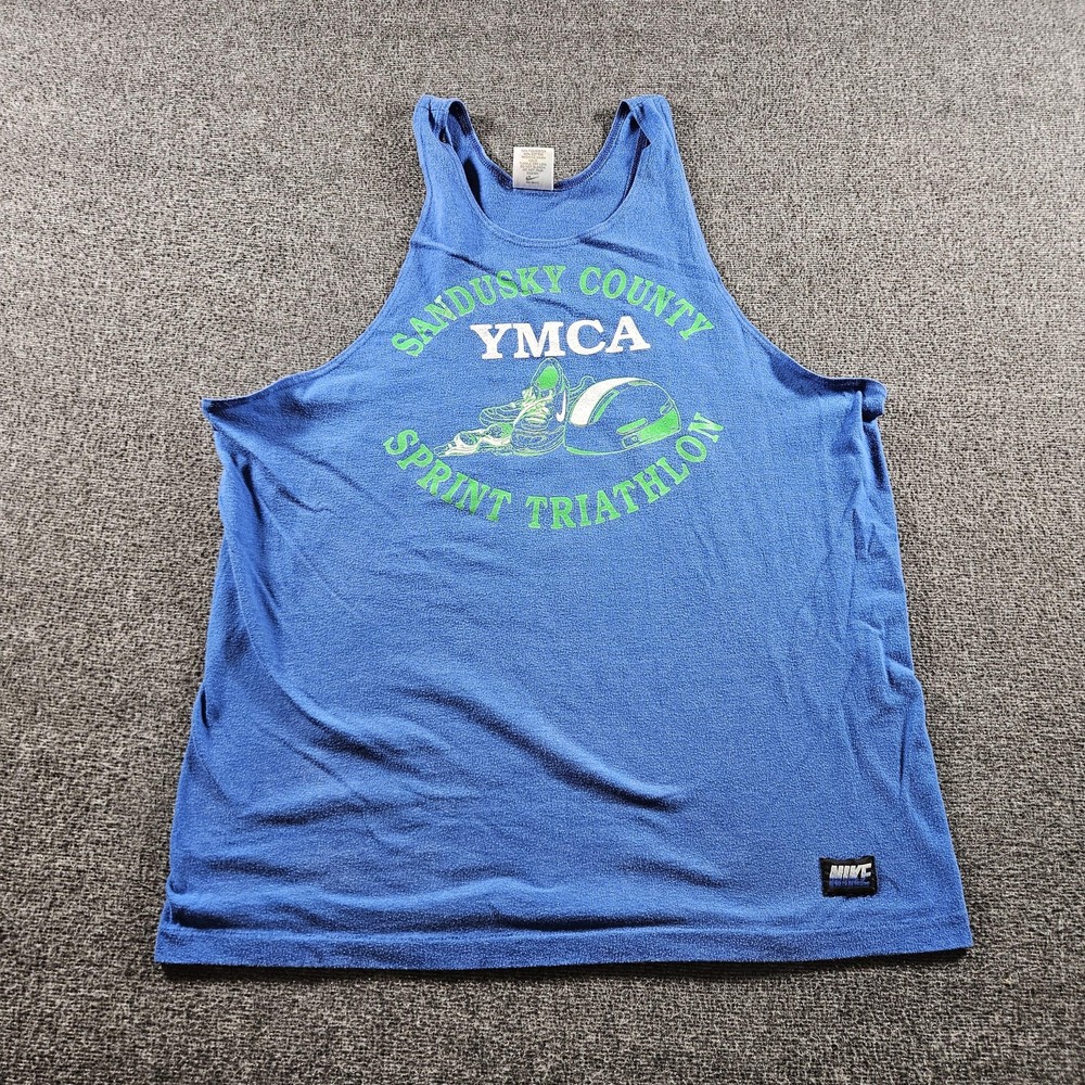 Vintage Nike Tank Mens XL Blue Dairy Queen YMCA Sprint Triathlon Made USA 80s