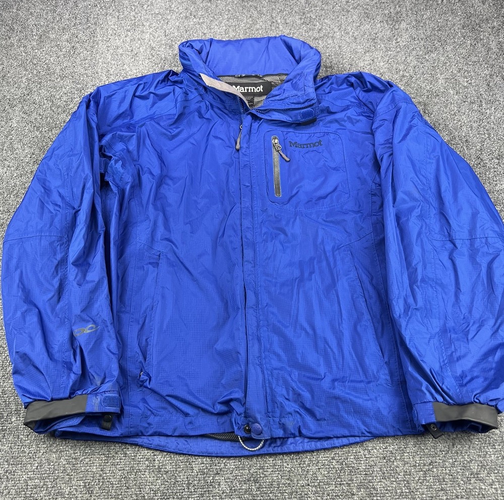 Marmot Windbreaker Rain Jacket Mens Large Blue Waterproof  Hooded Vented