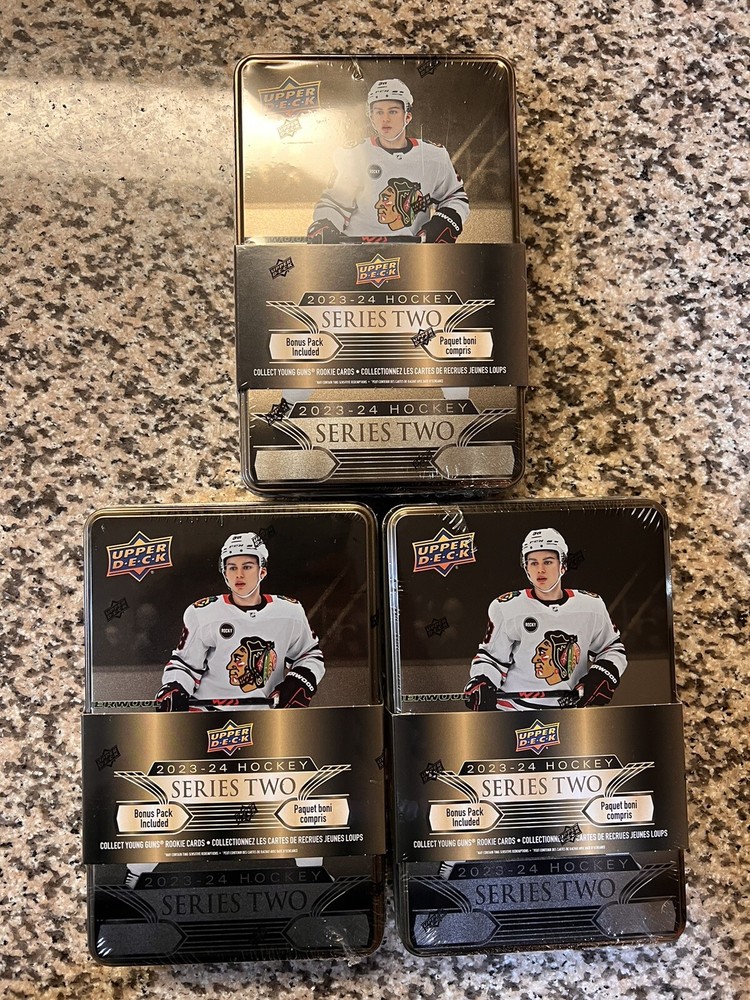3x Lot - 2023-24 Upper Deck NHL Series 2 Hockey Tin New Factory Sealed Bedard