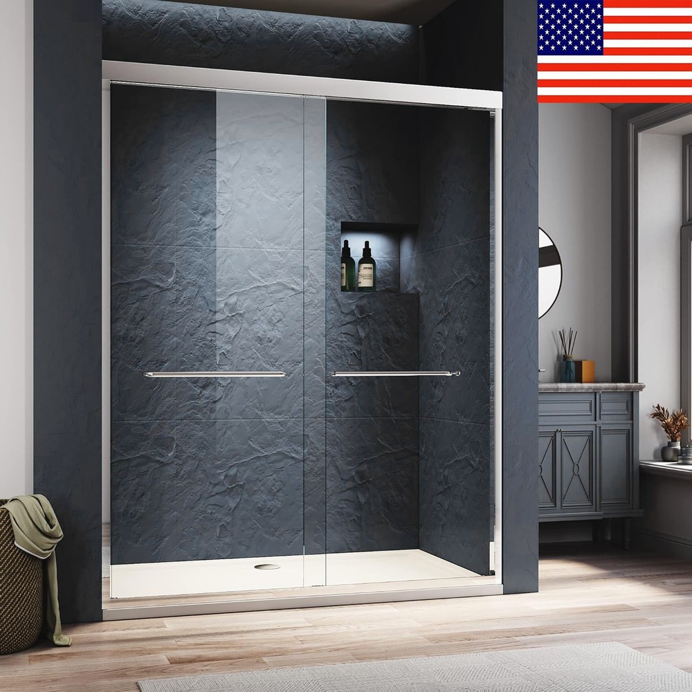 48W x 72H Brushed Nickel Double Sliding Frameless Shower Door