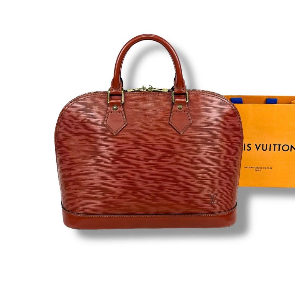 Louis Vuitton Alma Epi Leather Brown Handbag Tote Bag New