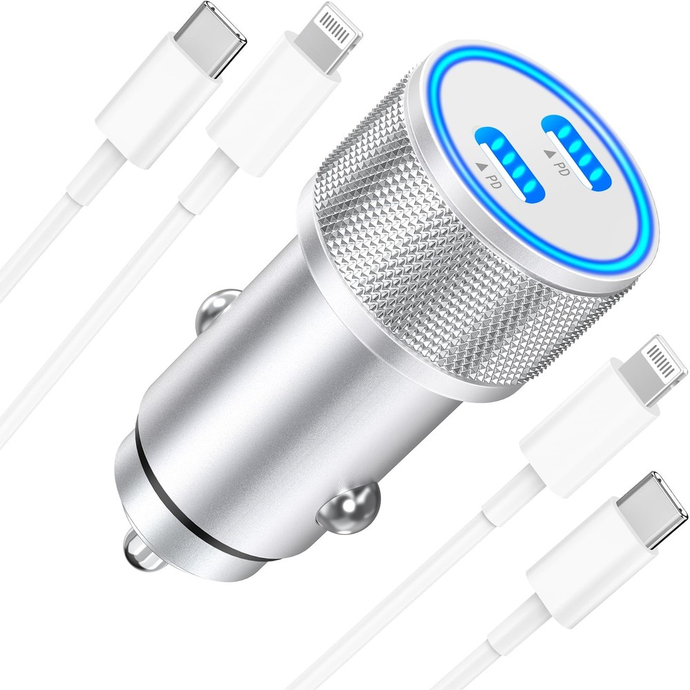 MFi Certified 60W Dual PD USB-C Fast Car Charger for iPhone