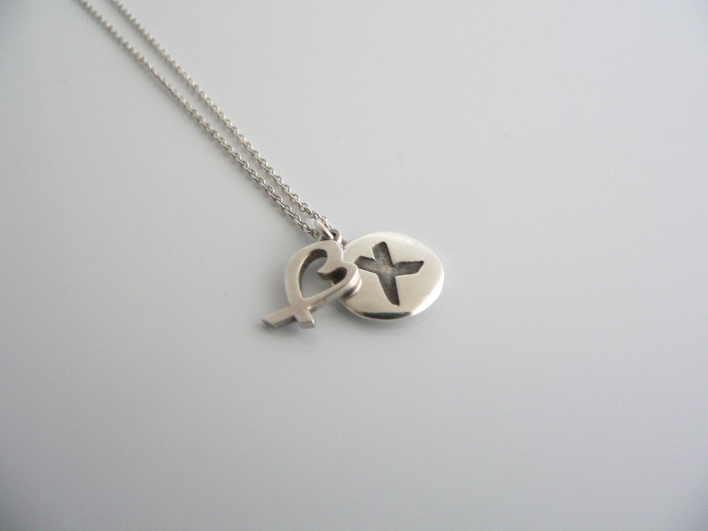 Tiffany & Co Heart Necklace Love Kiss Charm Pendant Picasso Silver Gift T and Co