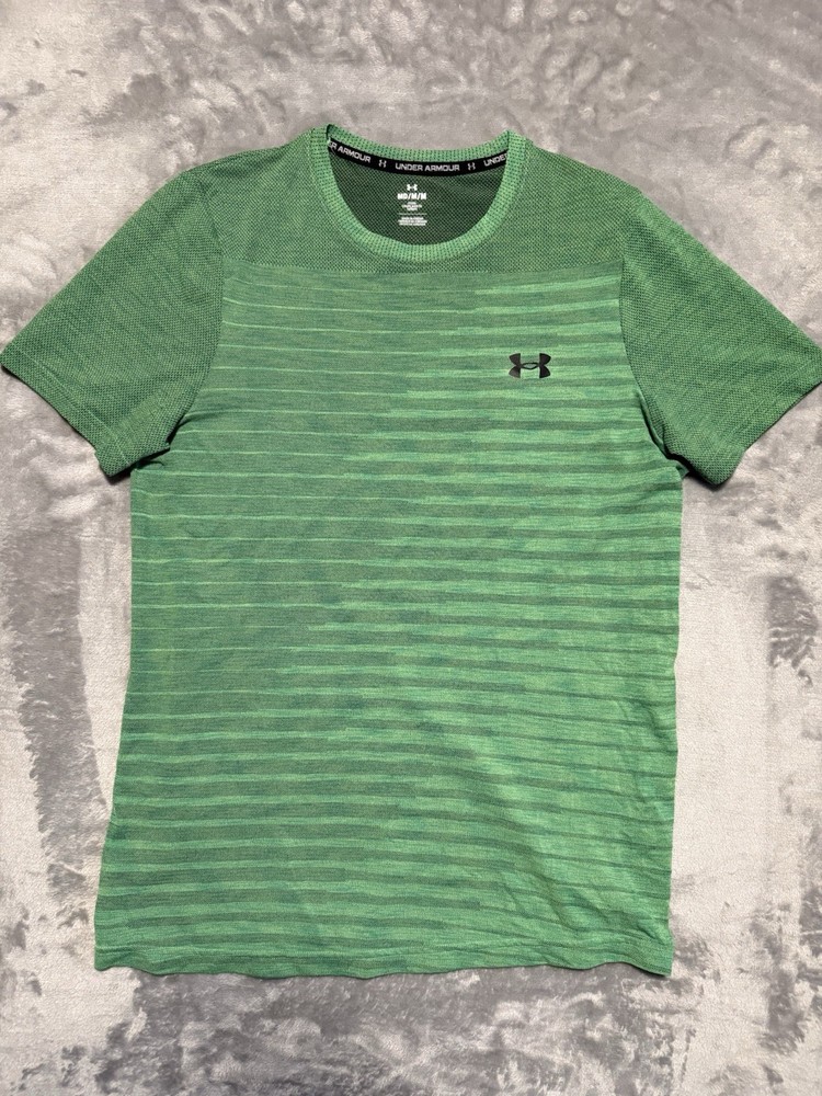 Under Armour Shirt Mens Medium Green Fitted Training Short Sleeve Seamless