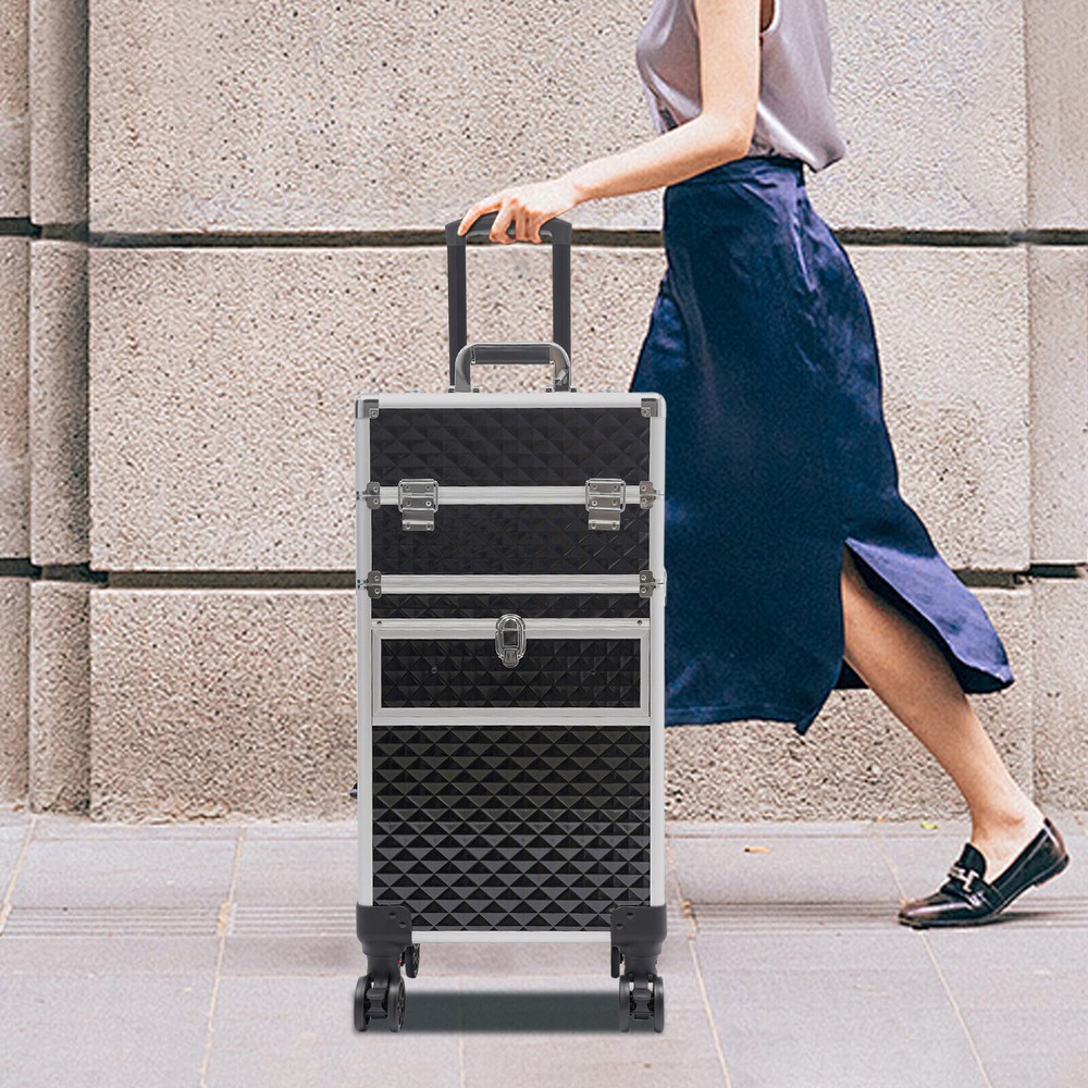Portable Rolling Makeup Case Beauty Salon Trolley Cart for Travel Storage