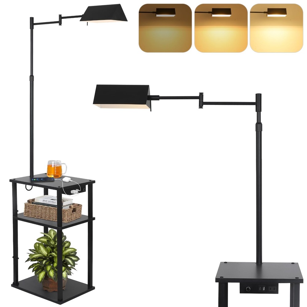 Floor Lamp with Table, End Table with Lamp for Living Room, Dimmable Side Tab...