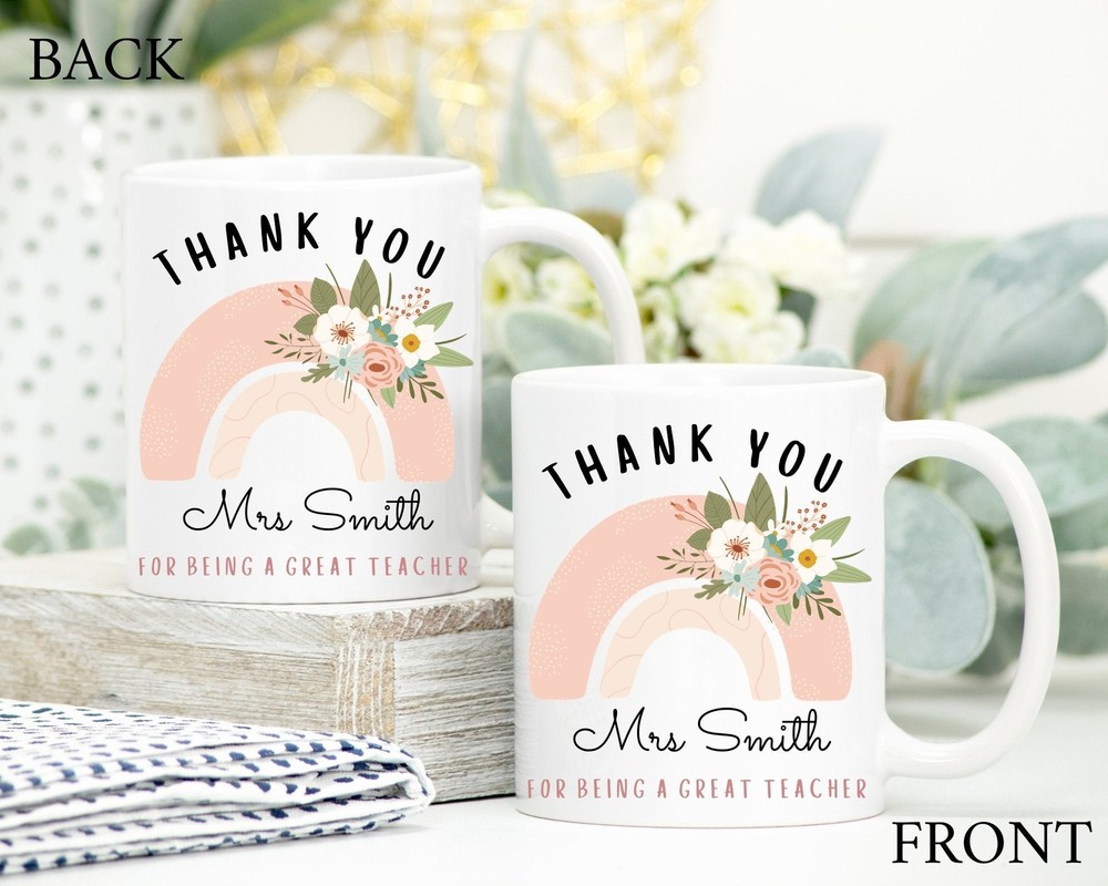 Personalised Thank You Teacher Mug Teachers Rainbow Mug Teacher Gift End Of Year