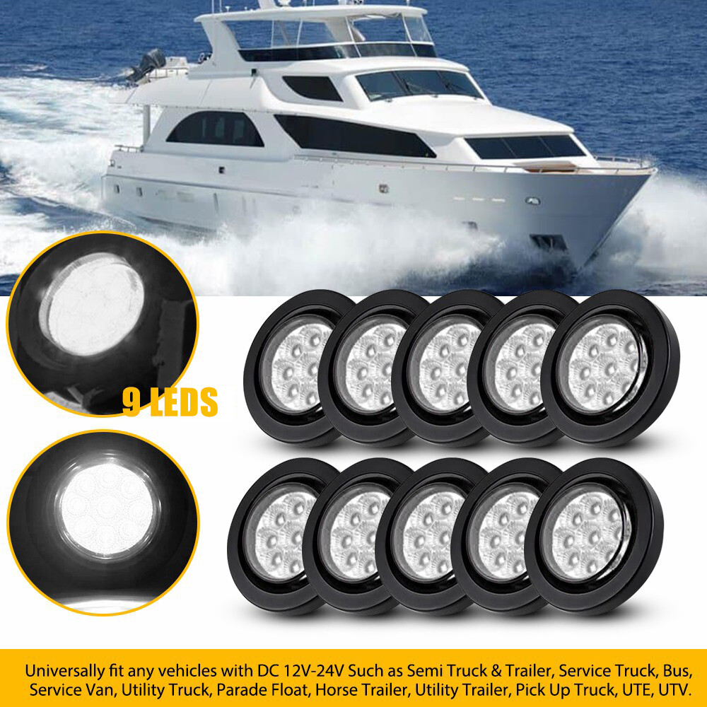 2-inch 10pc DOT Clear Round 9 LED Trailer Marker Lights with Grommet for Trucks and Buses