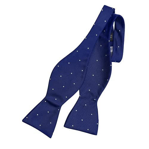 Men's Self-Tie Woven Bow Tie in Navy Blue Stripes & Dots for Tuxedo & Wedding