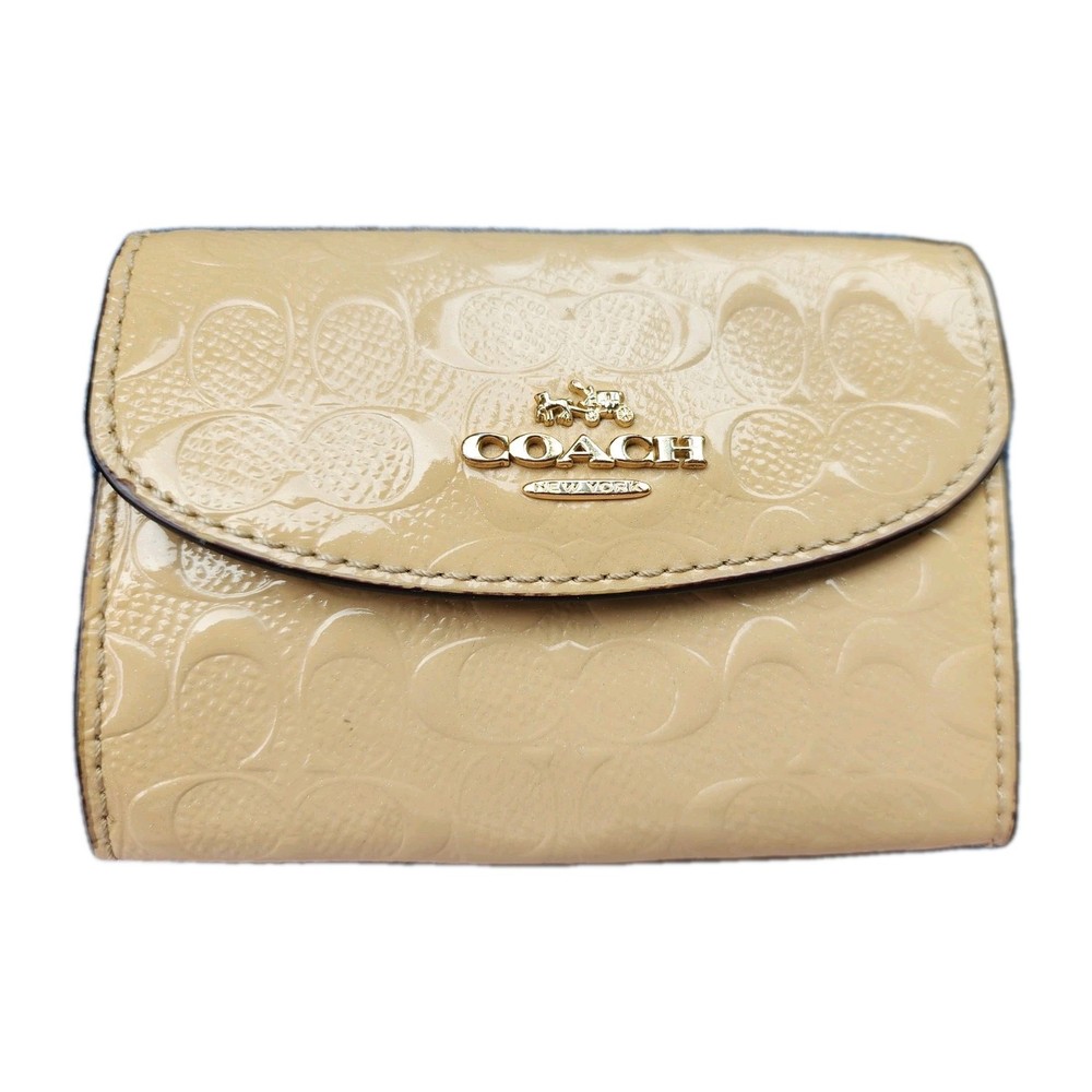 Coach Project Key Holder Wallet Beige Patent Leather Worn Condition  