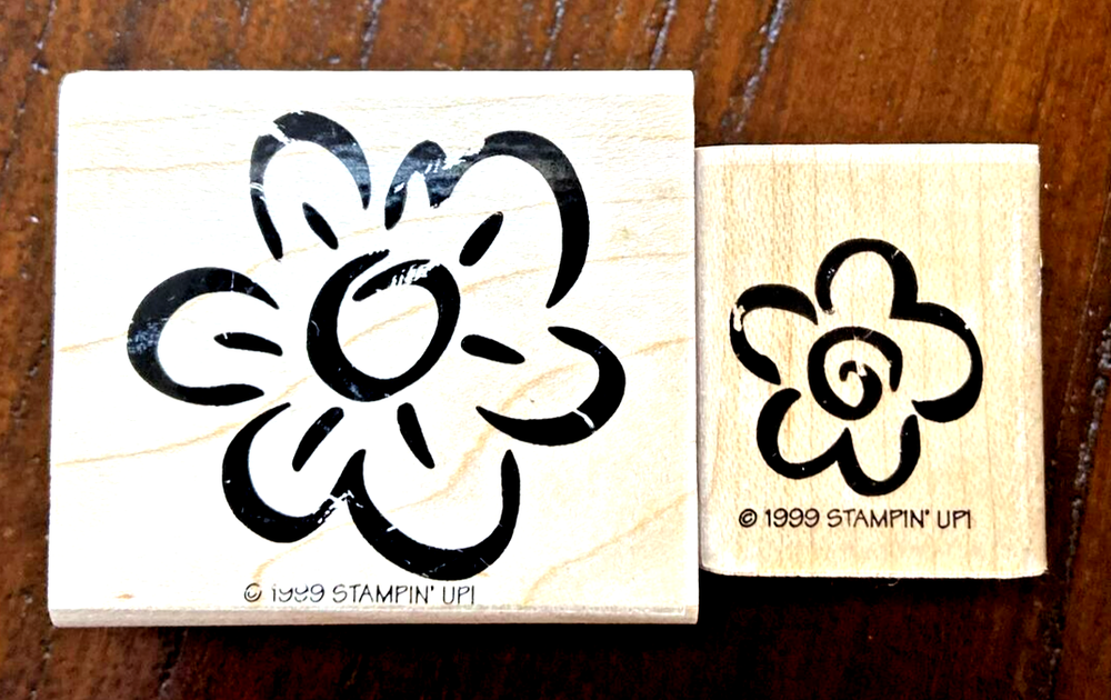 (2) Stampin' Up !  Sketched Flower Blossom Bouquet Garden Rubber Stamps 1999
