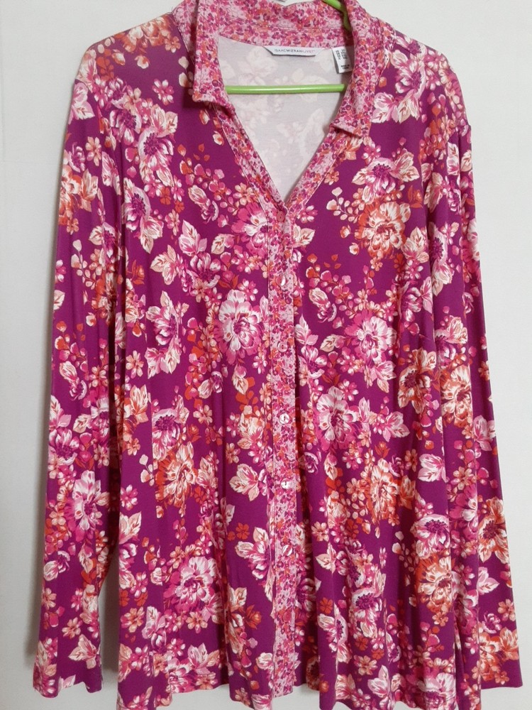 isaac mizrahi Button Up Floral Womens Plus Size 2x Top