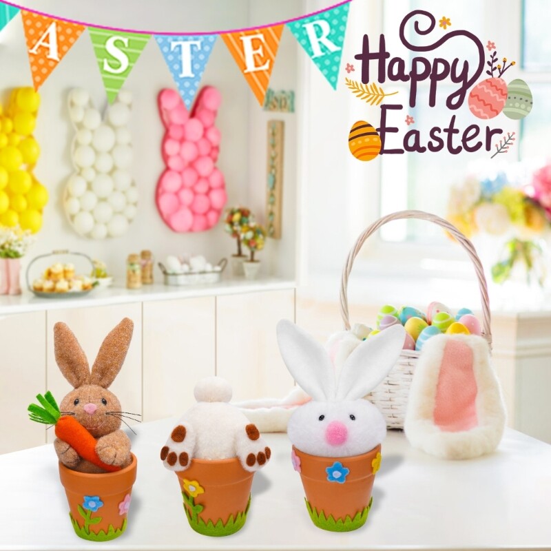 Easter Bunnie Decoration Cloth Rabbit Figurine for Tabletop Display Spring Decor