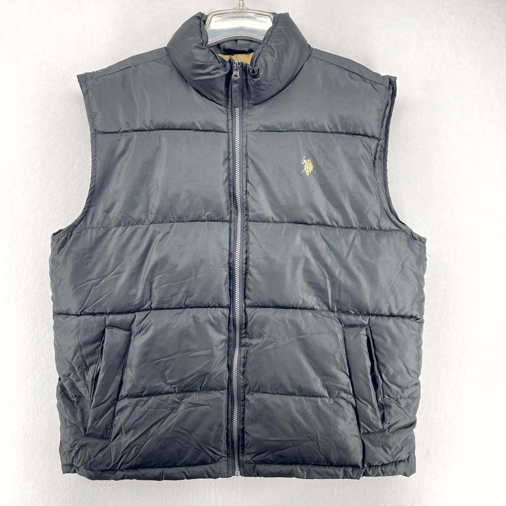 U.S. Polo Assn. Black Embroidered Puffer Vest for Men Size XL