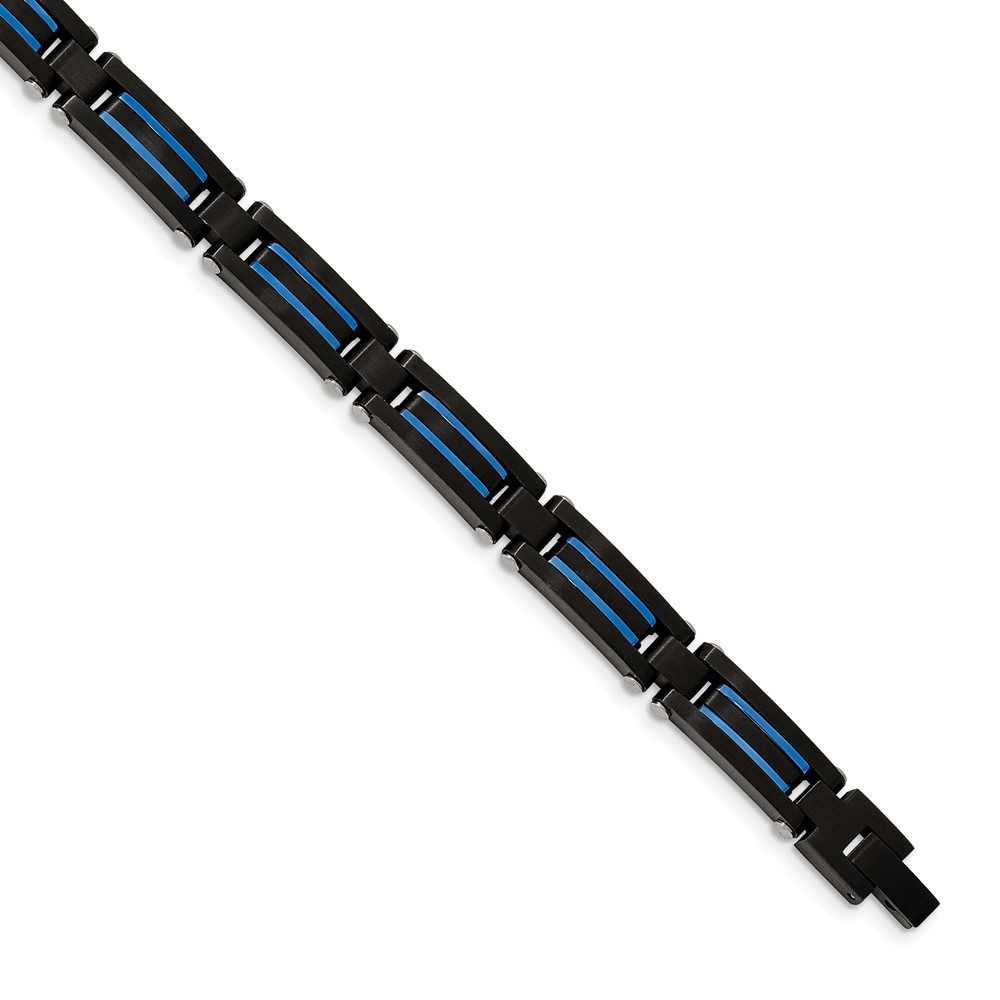 Stainless Steel Brushed Black and Blue IP-plated Link Bracelet 8.5