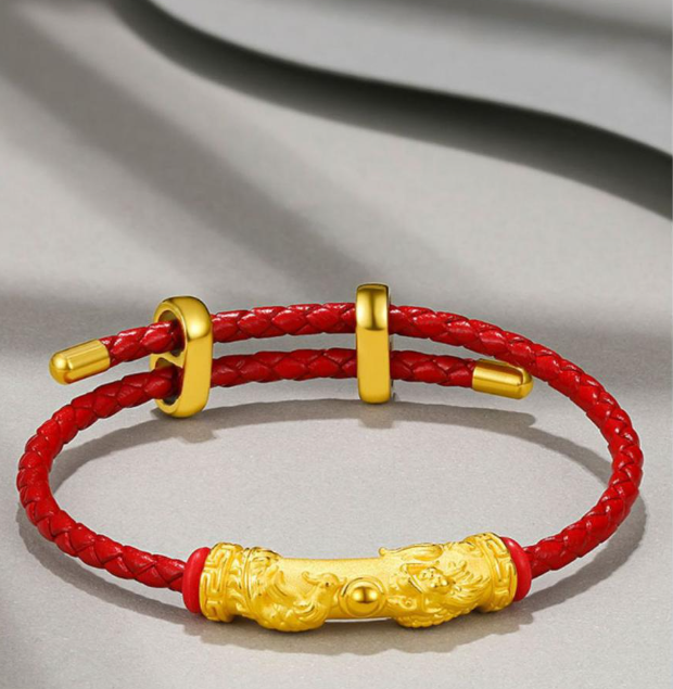 24K Gold Lucky Fu Character 3D Elbow Tube Bracelet for Men & Women