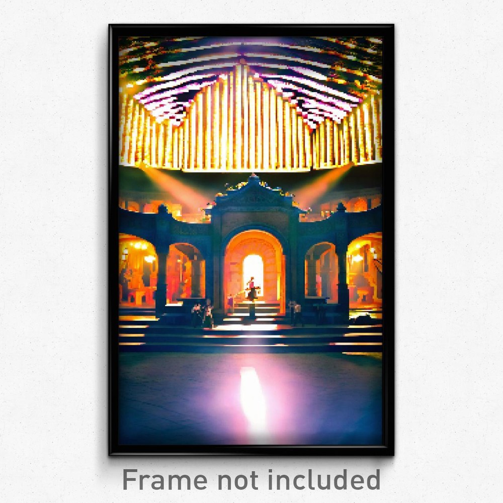 8-Bit Psychedelic Pixel Art Amphitheatre Poster - Retro Video Game Print