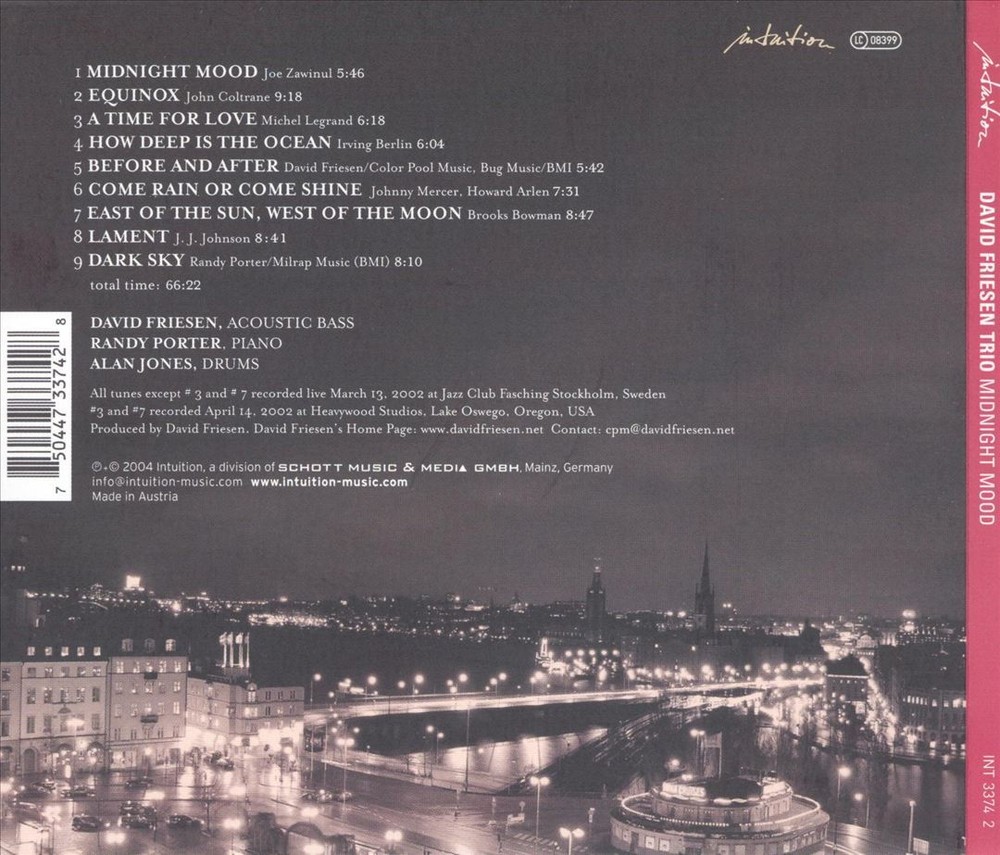 David Friesen - Midnight Mood Live in Stockholm CD 2007 Intuition Music