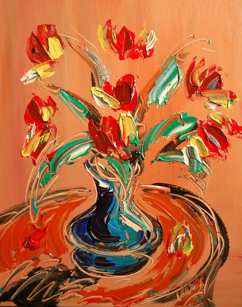FLOWERS  Original Signed Painting POP ART IMPRESSIONIST ABSTRACT BVT97Gc6F