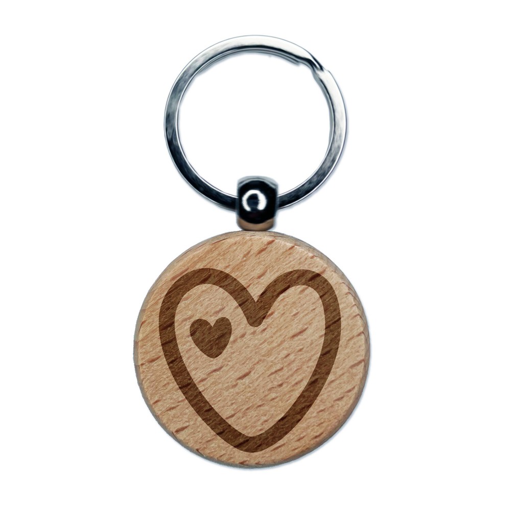 Heart-Shaped Engraved Wood Keychain with Love Design