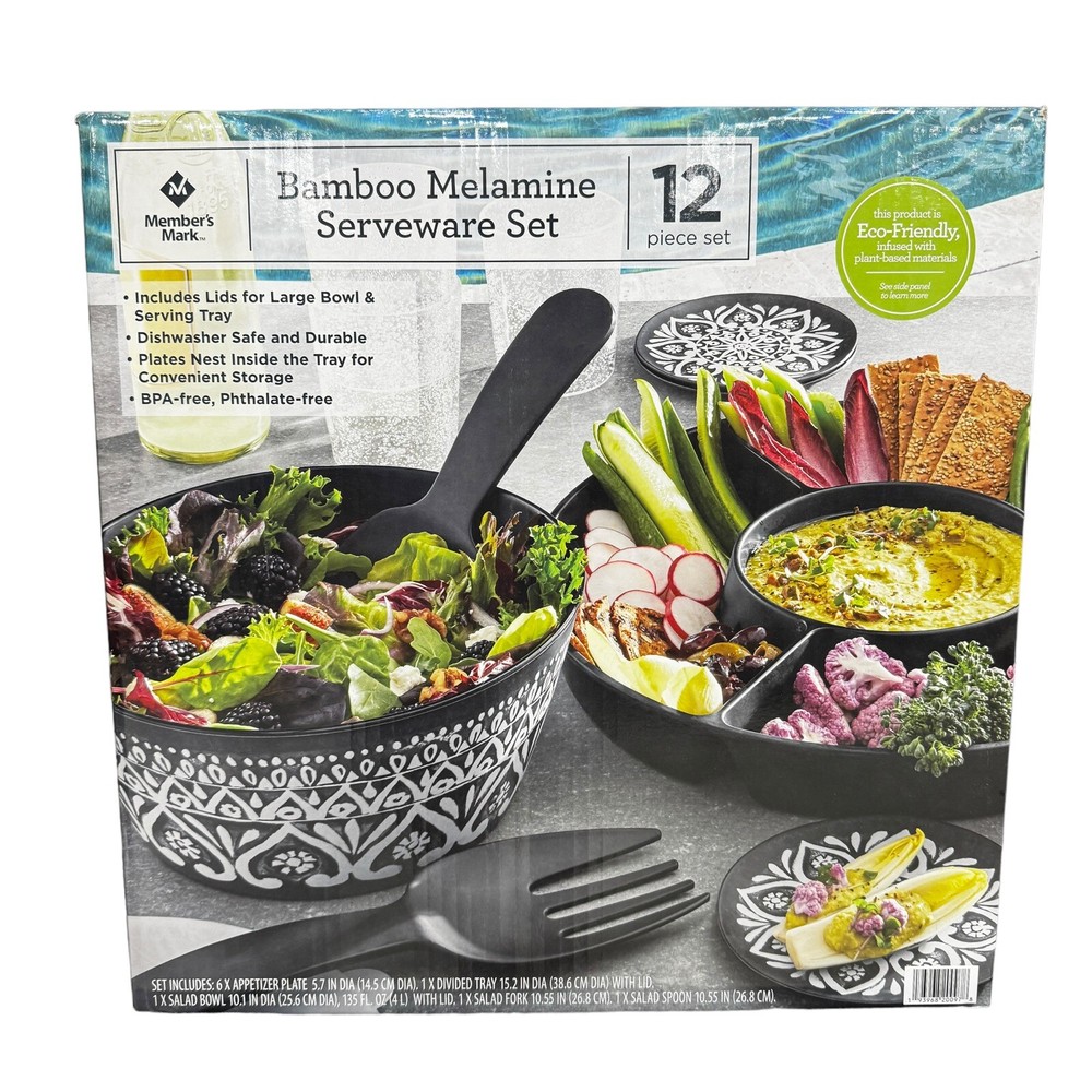 Discover the Members Mark 12-Piece Bamboo Serveware Set Elegant Durable Eco-Friendly Serving Utensils New in Box-image