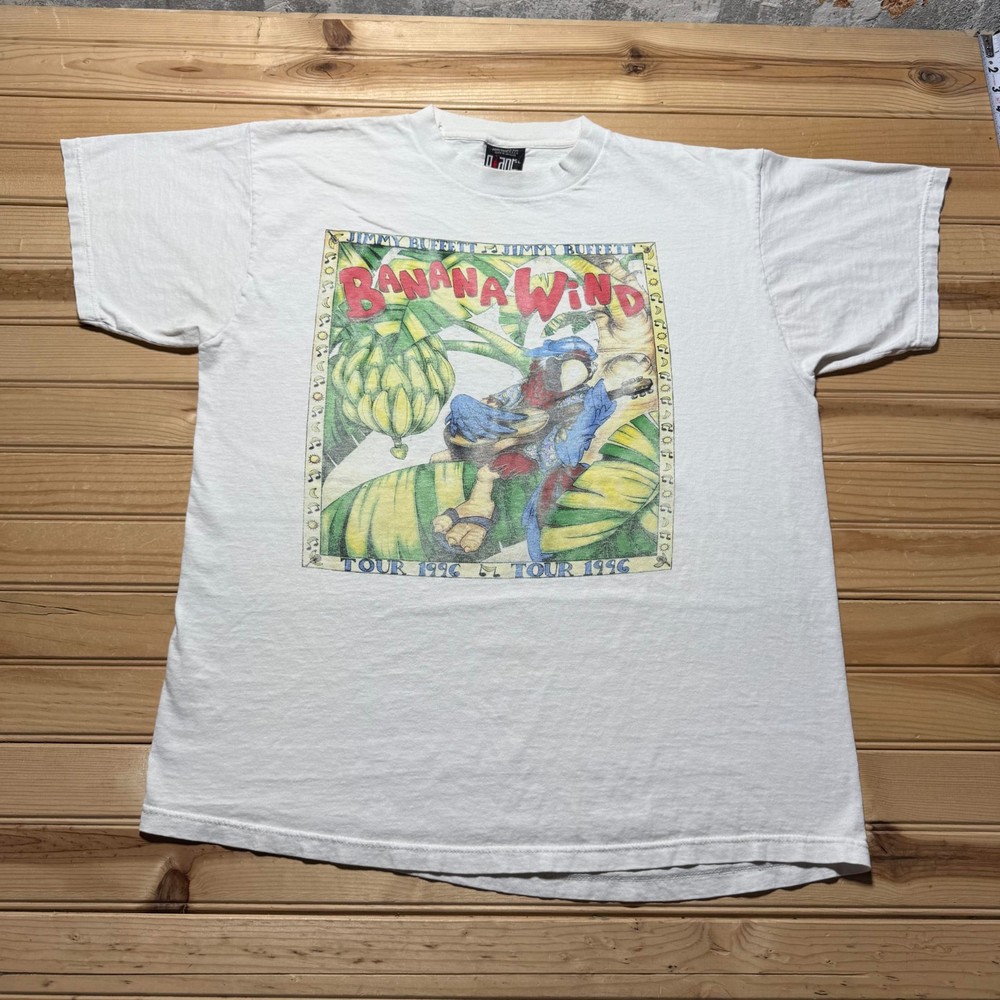 Vintage 1996 Jimmy Buffett Banana Wind Tour Parrot Graphic T-Shirt USA Made - XL