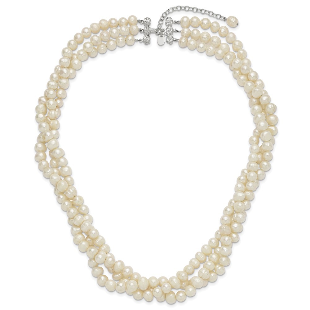 Sterling Silver Triple Strand White Freshwater Cultured Pearl Necklace 21