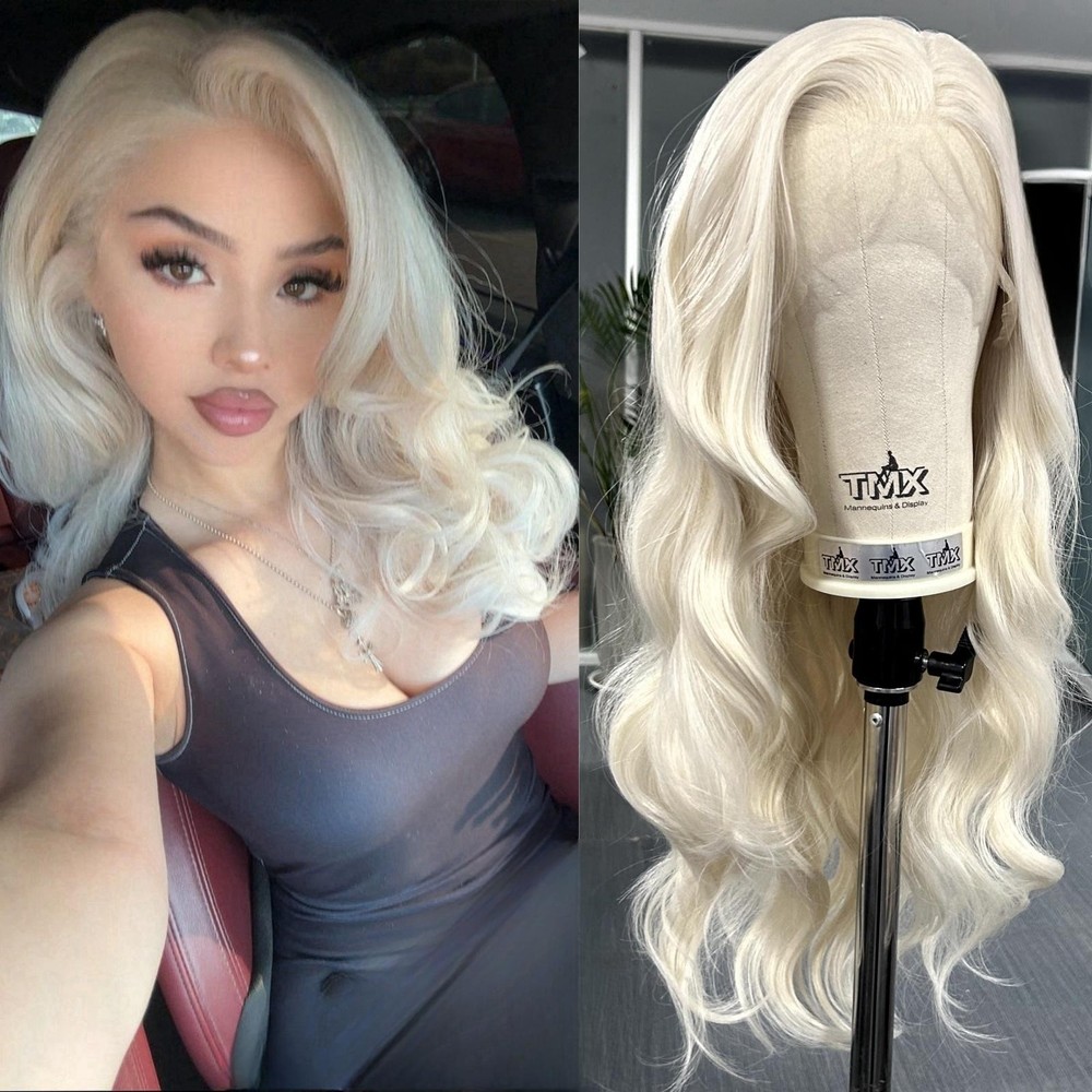 Platinum Blonde Long Wavy Synthetic Wig Free Part Loose Wave Natural Curly 13x4