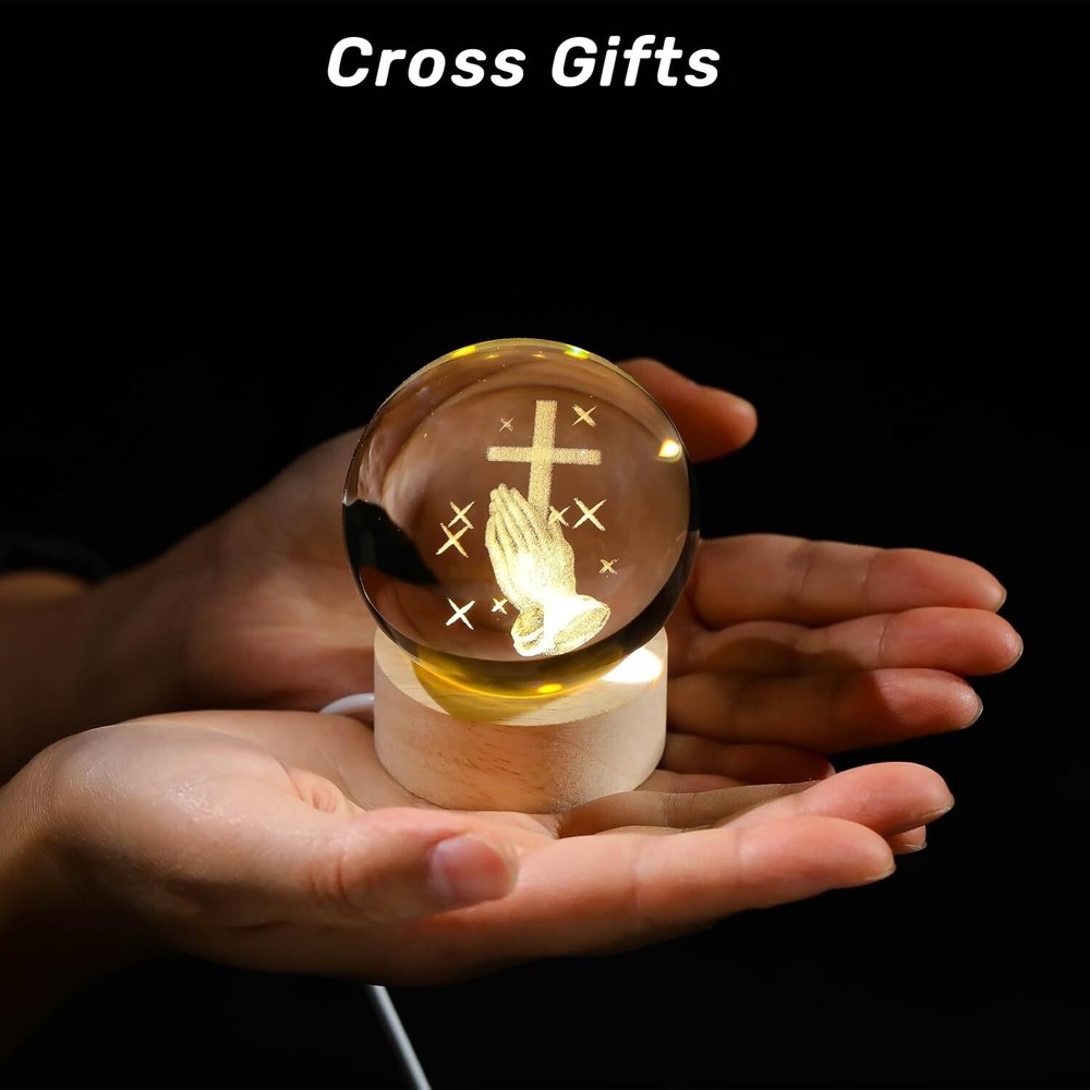3D LED night lamp Home Decor crystal Ball ornament gift cross with praying hands