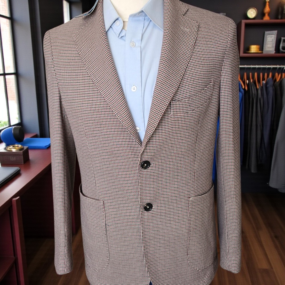 New Fefe Napoli Blazer 46r 56IT Working Cuff Unstructured Puppytooth Dual Vent