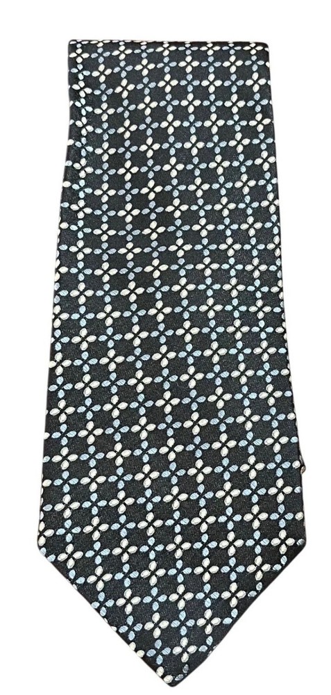 Tommy Hilfiger Mens Silk Tie Navy Blue Geometric Floral Pattern Made in USA