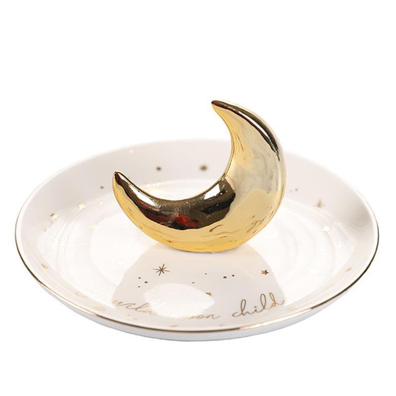 Ceramic Moon Tray Jewelry Dish Organizer for Necklaces Stackable Multicolor Small