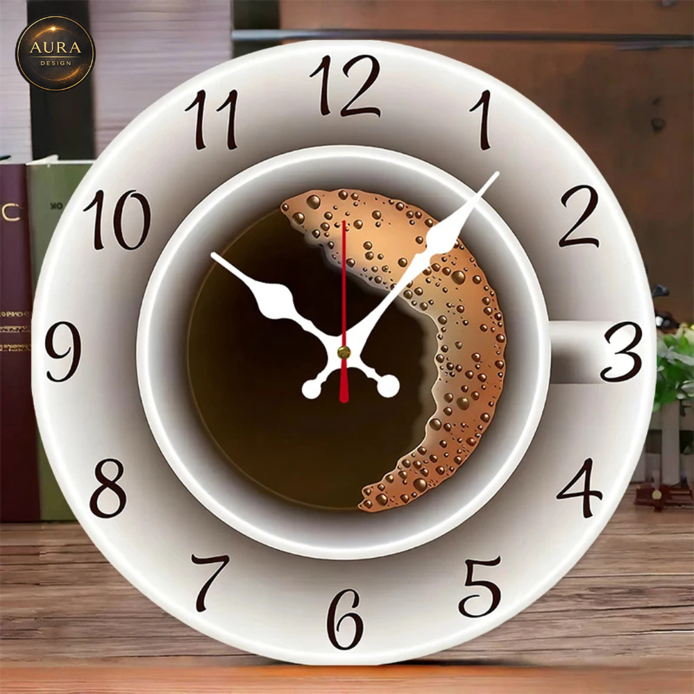 Modern Wall Clock 25cm - 2D Home Coffee Cup Design