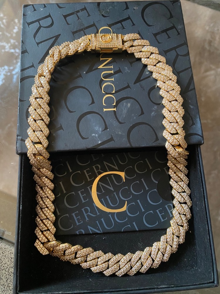 CERNUCCI 14MM CZ PRONG LINK CHAIN - GOLD 18