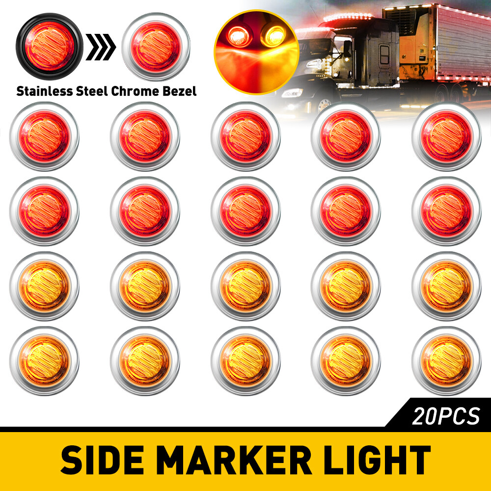 20pc Marker LIGHTS LED Bullet Amber Red For Truck Trailer RV Round Side Lamp 12V