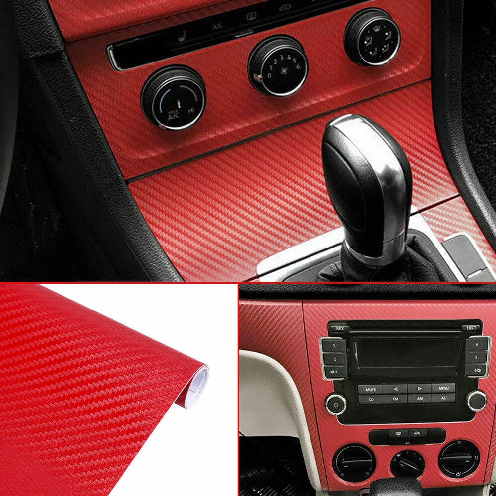 3D Carbon Fiber Red Wrap Sticker Vinyl Decal Moldings Trims Auto Car Accessories