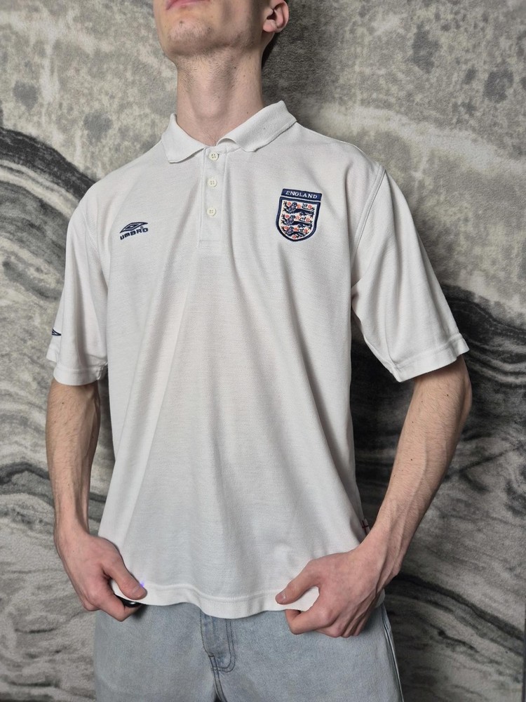 Vintage Y2k England FC Umbro White Polo Shirt